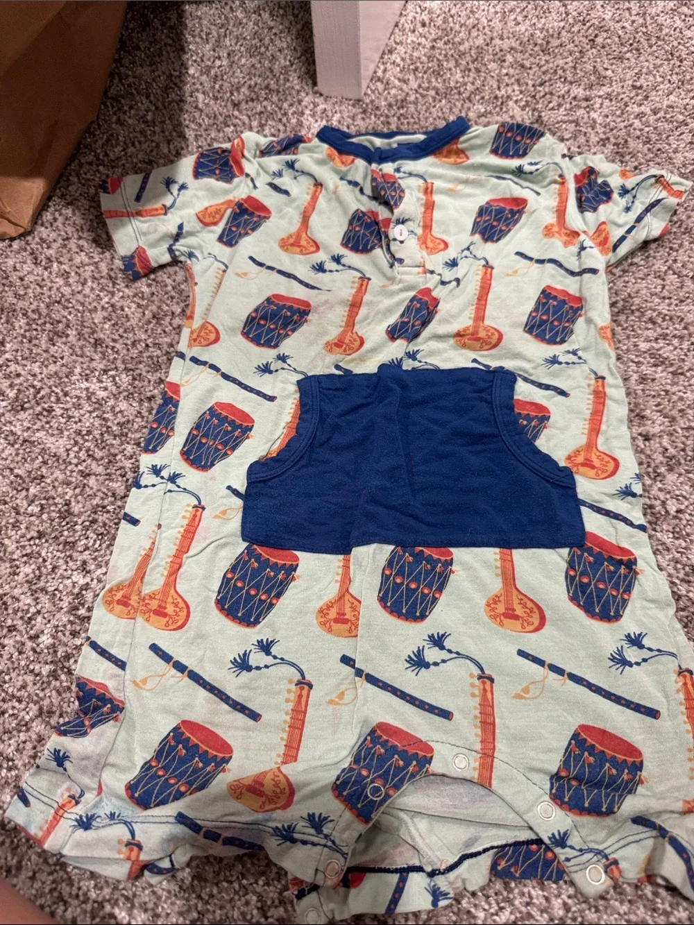 Kickee Pants Blue & Orange Drum-Print Pajama Romper